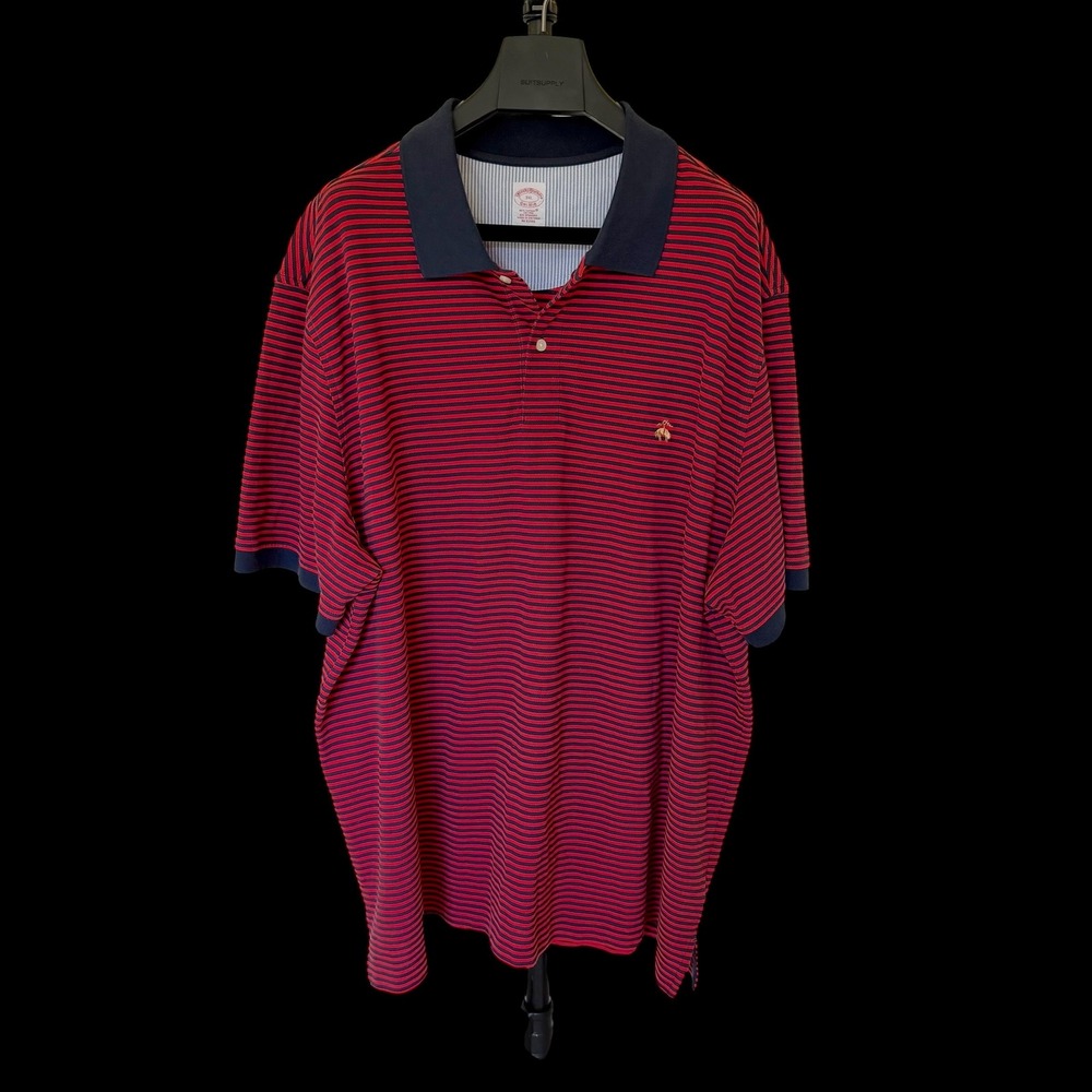 Brooks Brothers 3XL Red Navy Blue Striped Supima Cotton Polo Shirt